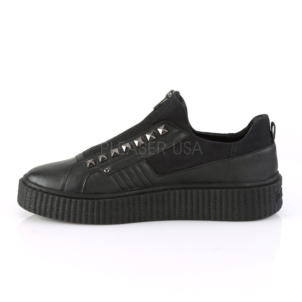 SNEEKER-125 Black Canvas-Black Pu Creeper Demonia