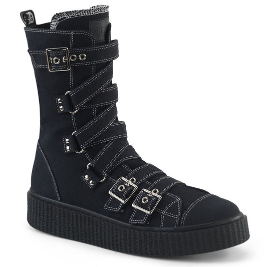 SNEEKER-318 Black Canvas Calf Boot Demonia