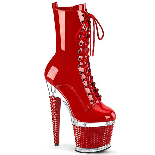 SPECTATOR-1040 Red/Clear-Red Mid-Calf Boot Pleaser