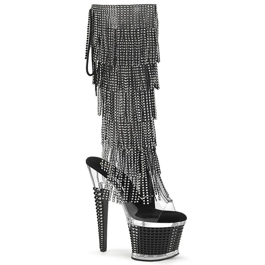 SPECTATOR-2017RhinestoneF Clear-Black Knee Boot Pleaser