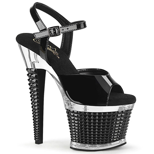 SPECTATOR-709 Black Patent/Clear-Black Platform Sandal Pleaser