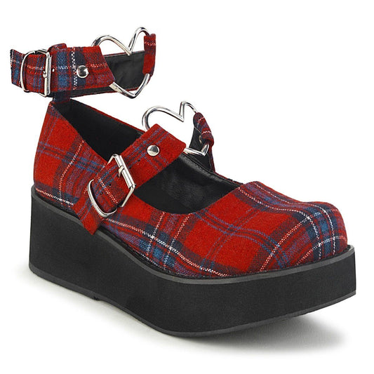 SPRITE-02 Red Plaid Fabric Mary Janes Demonia