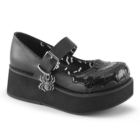 SPRITE-05 Black Vegan Leather-Black Patent Mary Janes Demonia