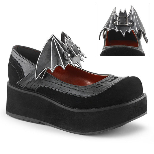 SPRITE-09 Black Vegan Leather-Velvet Mary Janes Demonia
