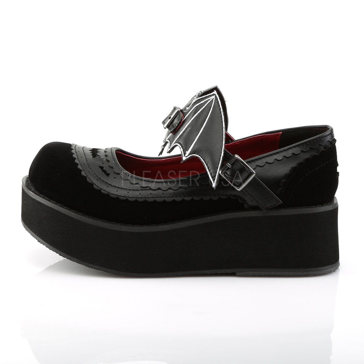 SPRITE-09 Black Vegan Leather-Velvet Mary Janes Demonia