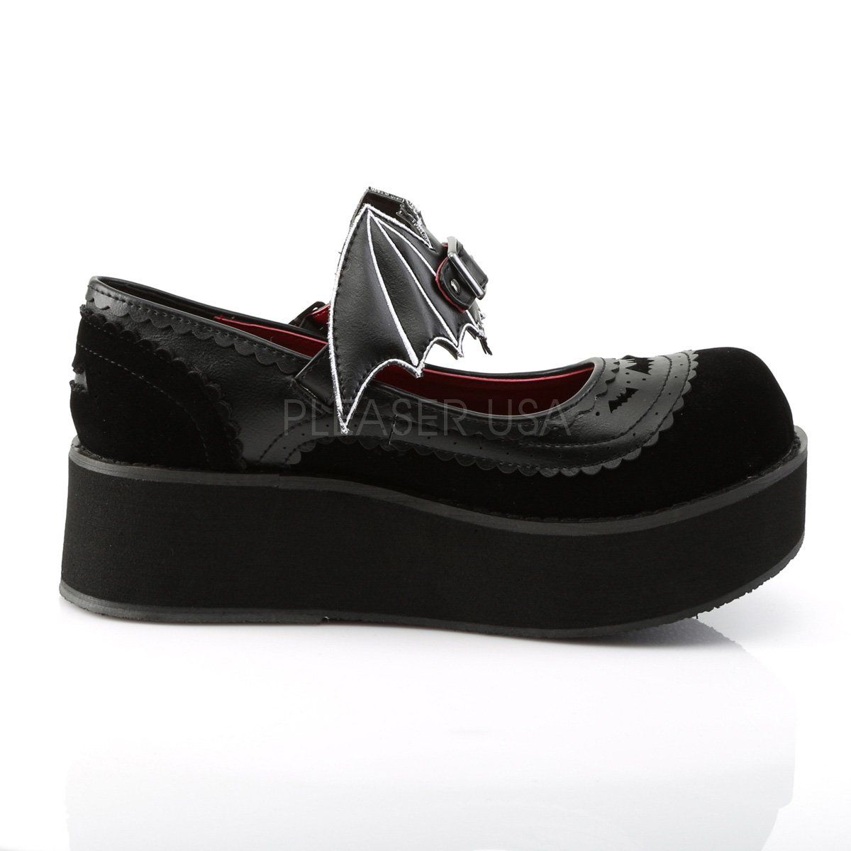 SPRITE-09 Black Vegan Leather-Velvet Mary Janes Demonia