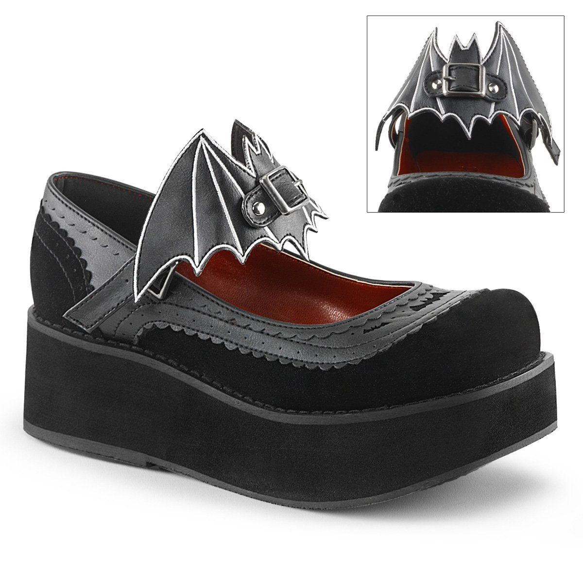 SPRITE-09 Black Vegan Leather-Velvet Mary Janes Demonia