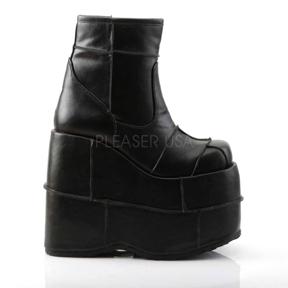 STACK-201 Black Vegan Leather Ankle Boot Demonia