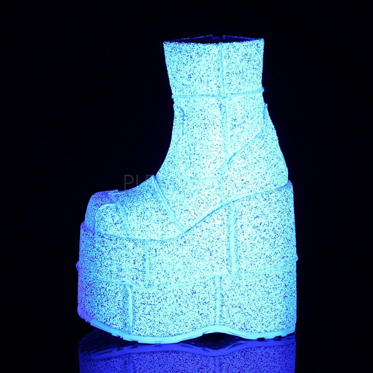 STACK-201G White Multi Glitter Ankle Boot Demonia