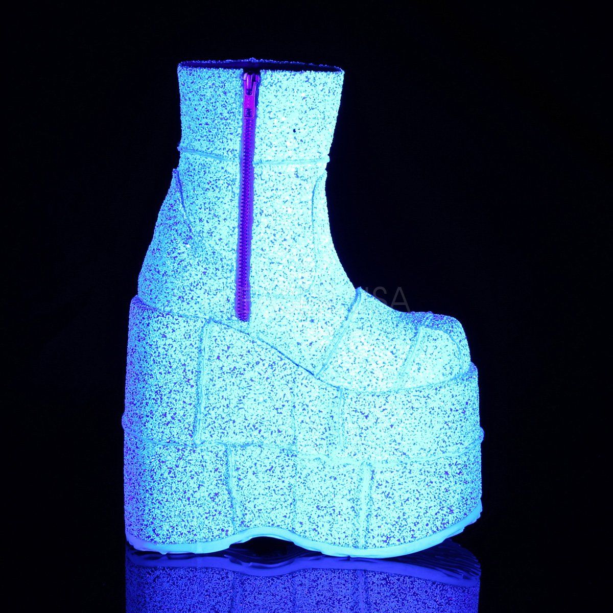 STACK-201G White Multi Glitter Ankle Boot Demonia