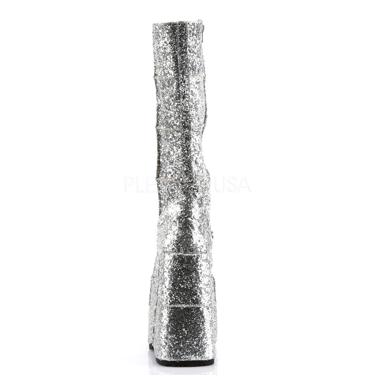 STACK-301G Silver Glitter Knee Boot Demonia