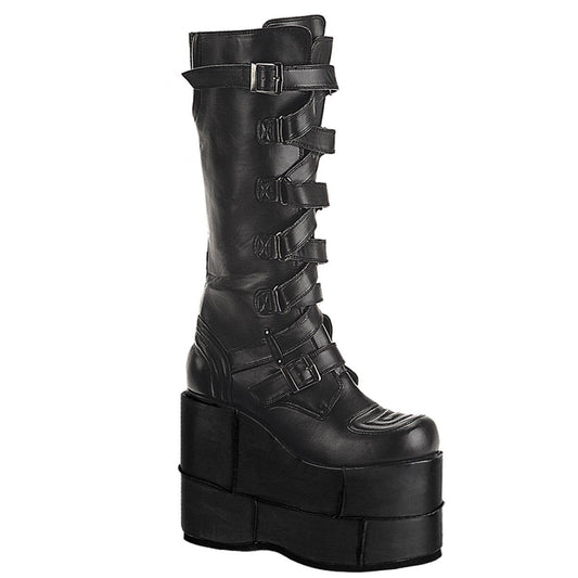 STACK-308 Black Vegan Leather Knee Boot Demonia