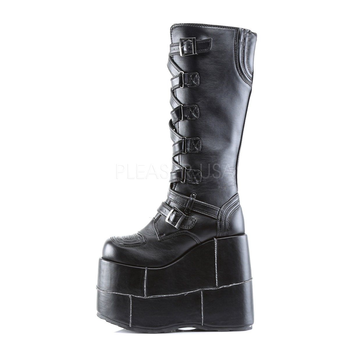 STACK-308 Black Vegan Leather Knee Boot Demonia