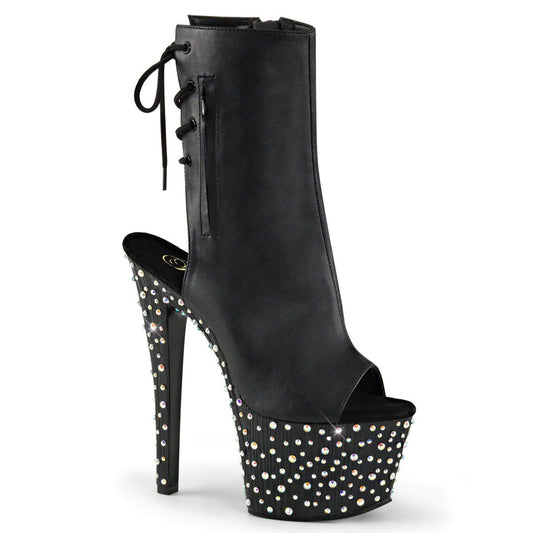 STARDANCE-1018-7 Black/Silver Multi Rhinestone Ankle Boot Pleaser
