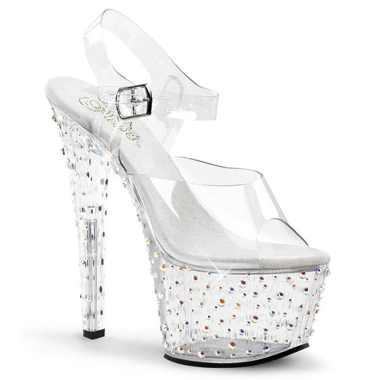 STARDANCE-708 Clear-Silver Multi Rhinestone Platform Sandal Pleaser