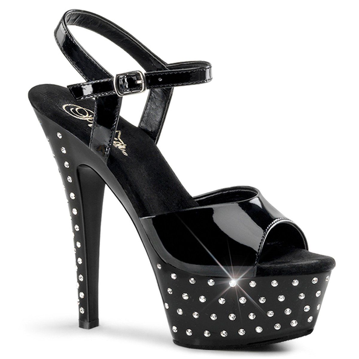 STARDUST-609 Black Patent Platform Sandal Pleaser
