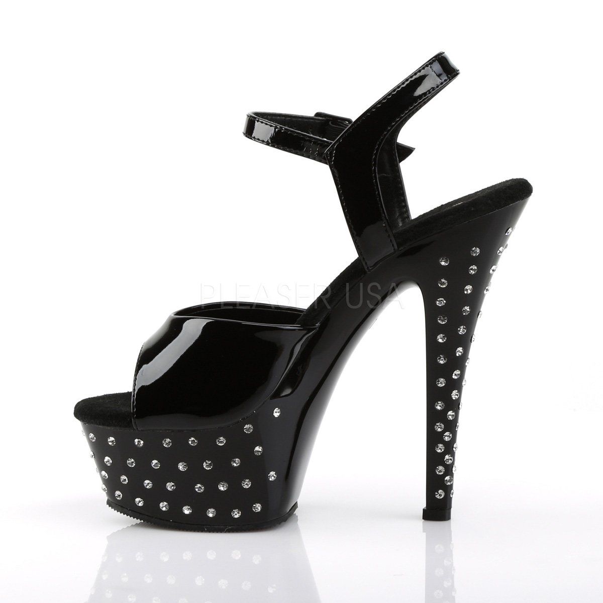 STARDUST-609 Black Patent Platform Sandal Pleaser