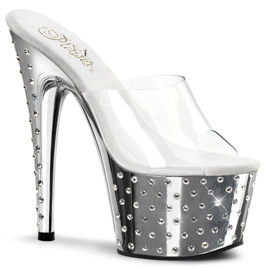 STARDUST-701 Clear/Silver Chrome Slide Pleaser