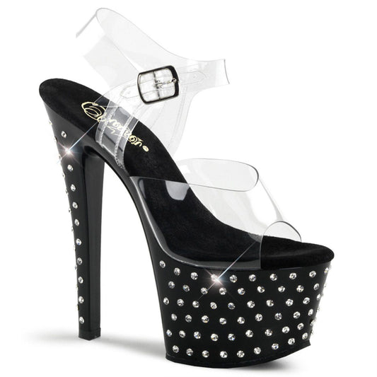STARDUST-708 Clear/Black Platform Sandal Pleaser