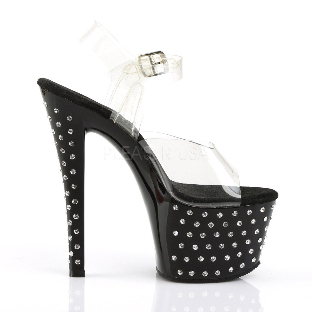 STARDUST-708 Clear/Black Platform Sandal Pleaser