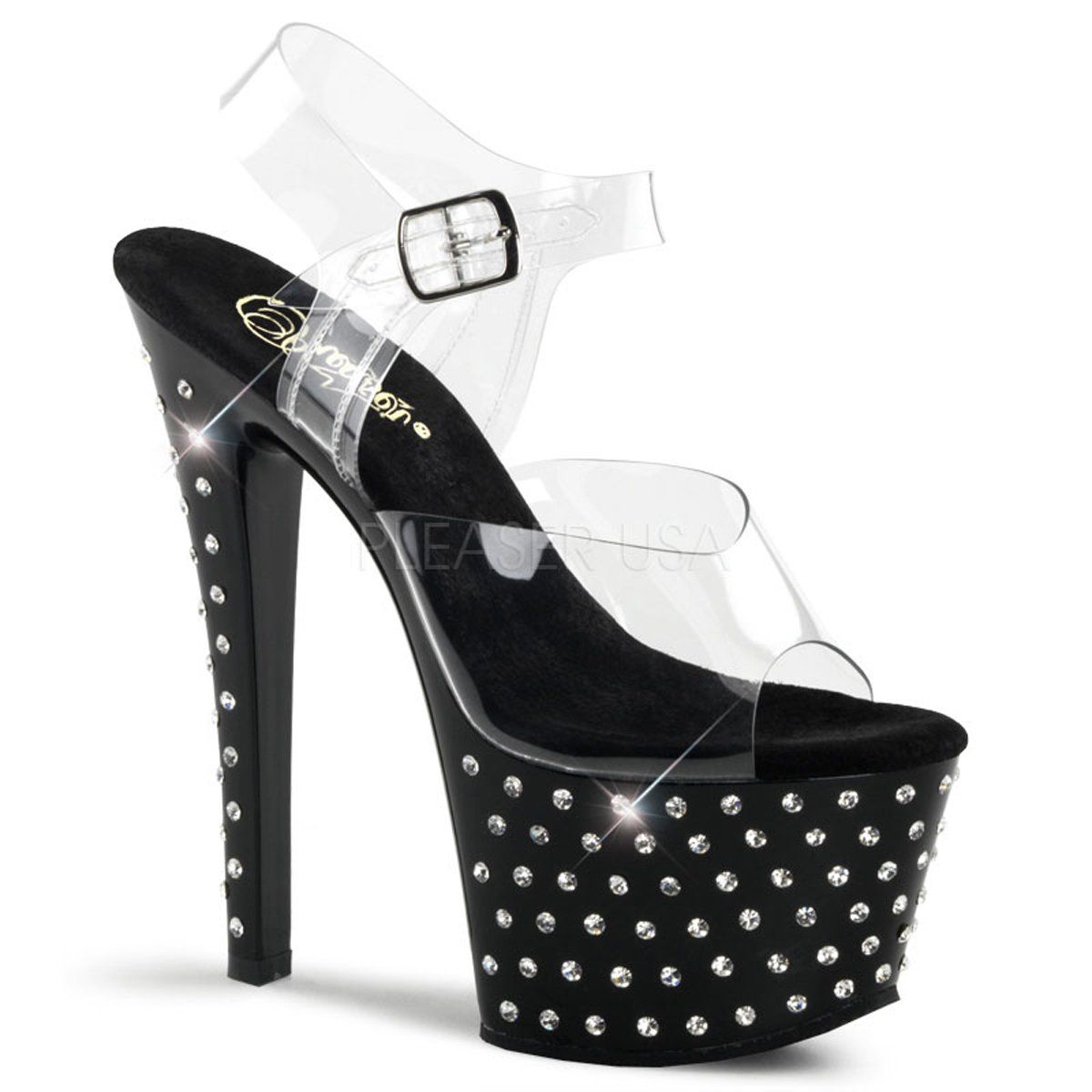 STARDUST-708 Clear/Black Platform Sandal Pleaser