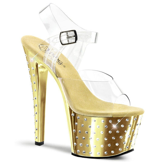 STARDUST-708 Clear/Gold Chrome Platform Sandal Pleaser