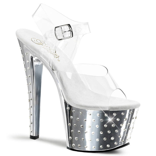 STARDUST-708 Clear/Silver Chrome Platform Sandal Pleaser