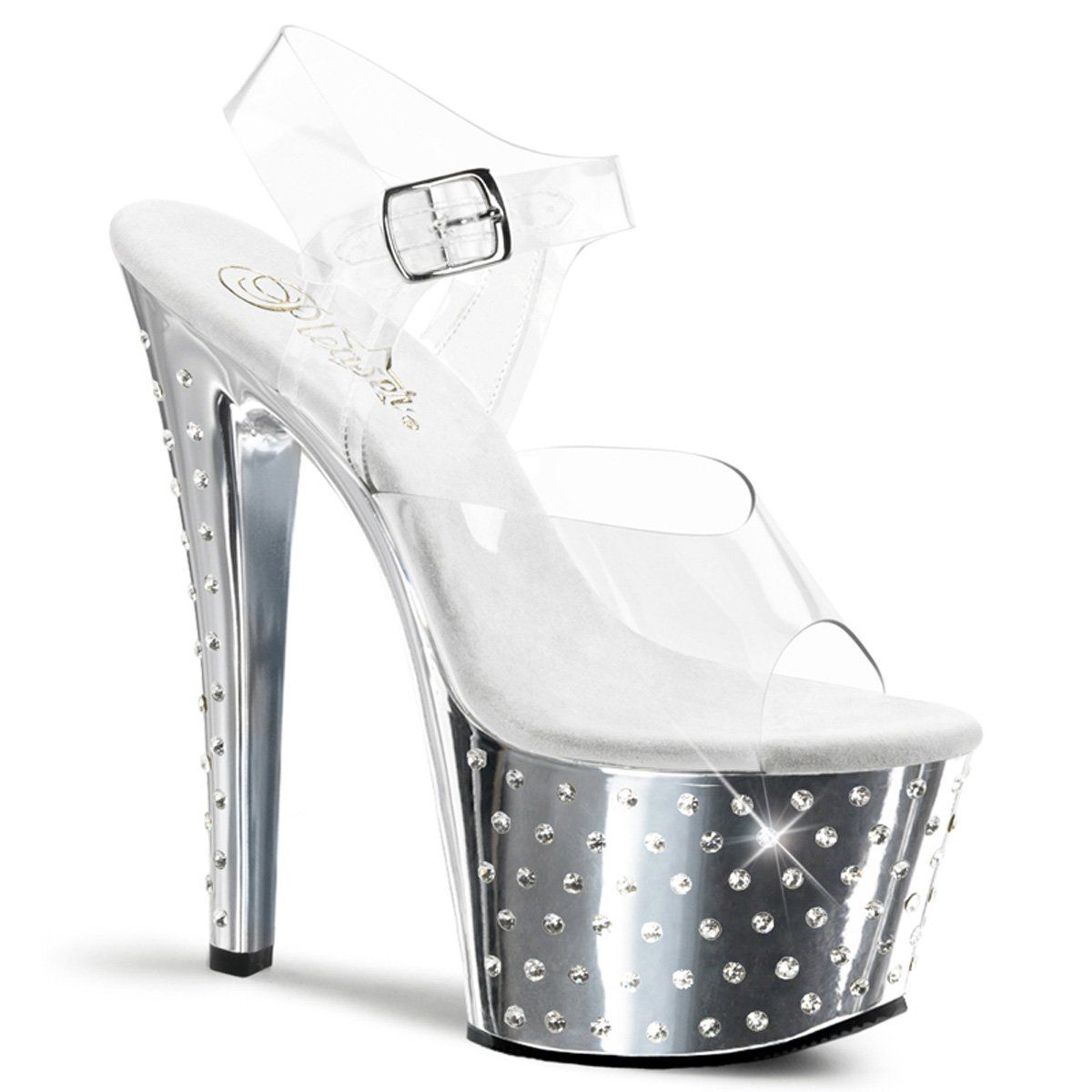 STARDUST-708 Clear/Silver Chrome Platform Sandal Pleaser