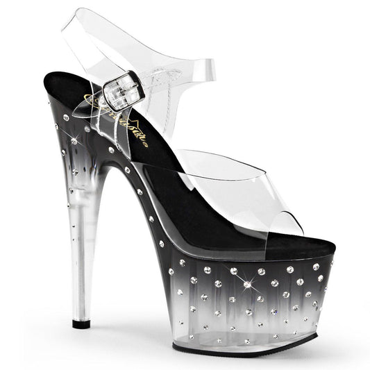 STARDUST-708T Clear/Black-Clear Platform Sandal Pleaser
