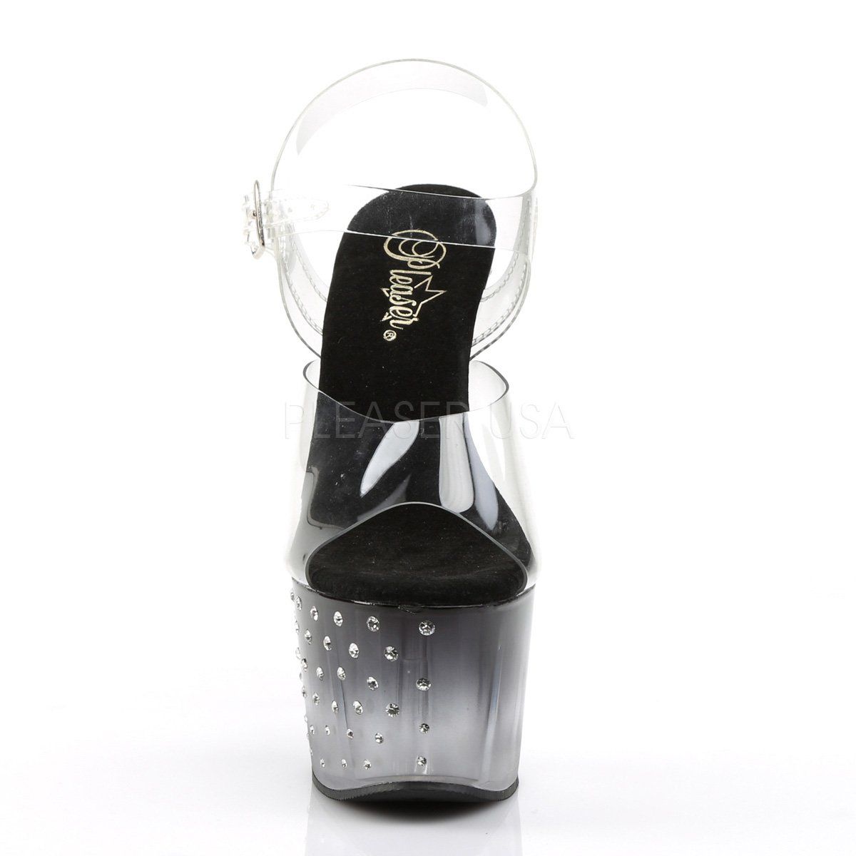 STARDUST-708T Clear/Black-Clear Platform Sandal Pleaser