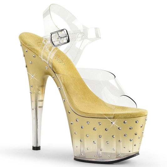 STARDUST-708T Clear/Gold-Clear Platform Sandal Pleaser