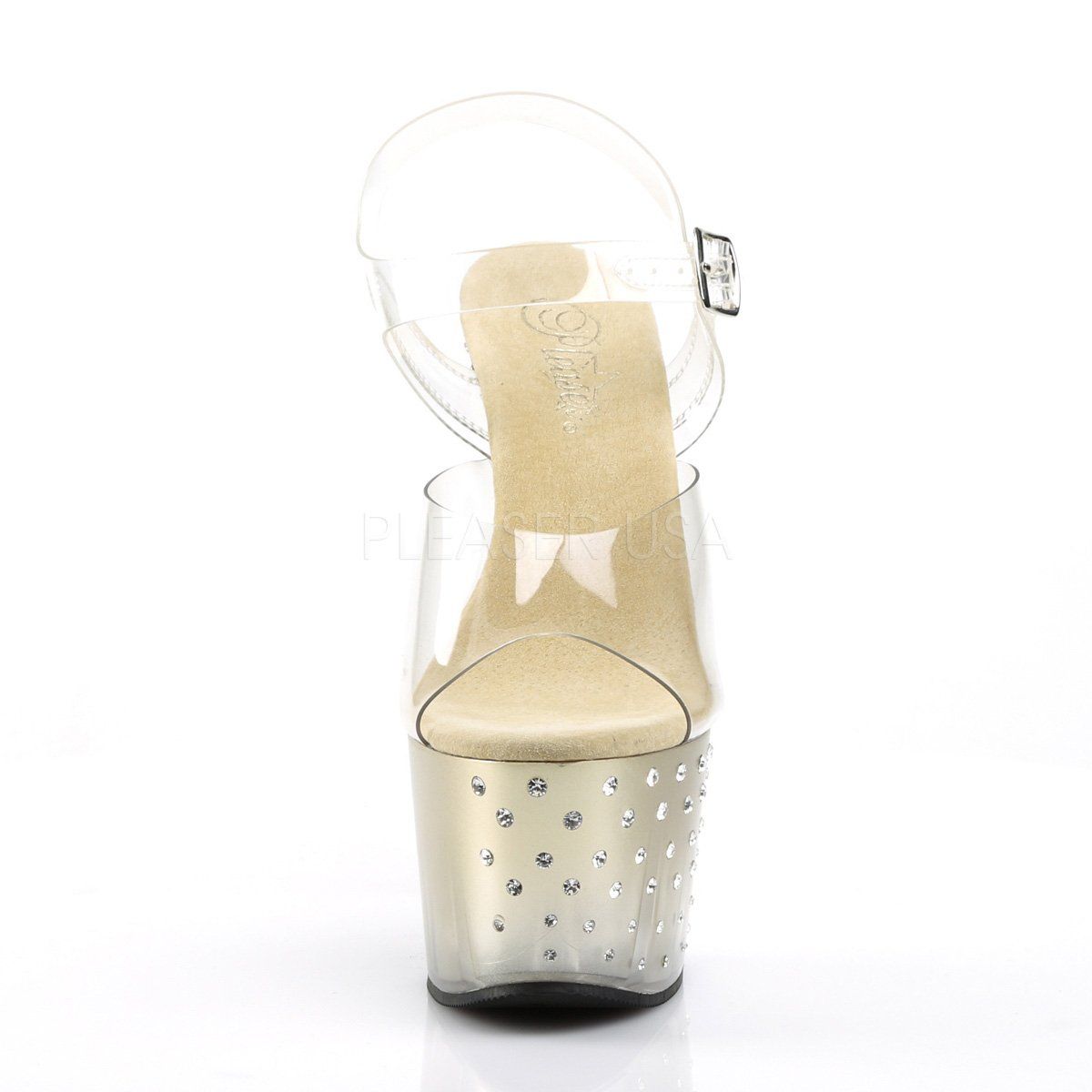 STARDUST-708T Clear/Gold-Clear Platform Sandal Pleaser