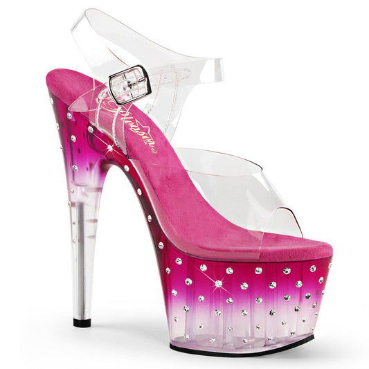 STARDUST-708T Clear/Pink-Clear Platform Sandal Pleaser
