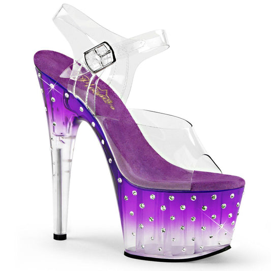 STARDUST-708T Clear/Purple-Clear Platform Sandal Pleaser