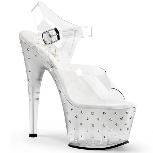 STARDUST-708T Clear/Silver-Clear Platform Sandal Pleaser