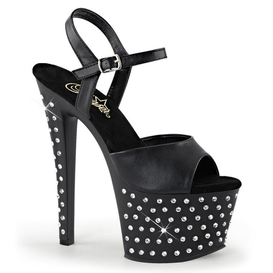 STARDUST-709 Black Faux Leather Platform Sandal Pleaser