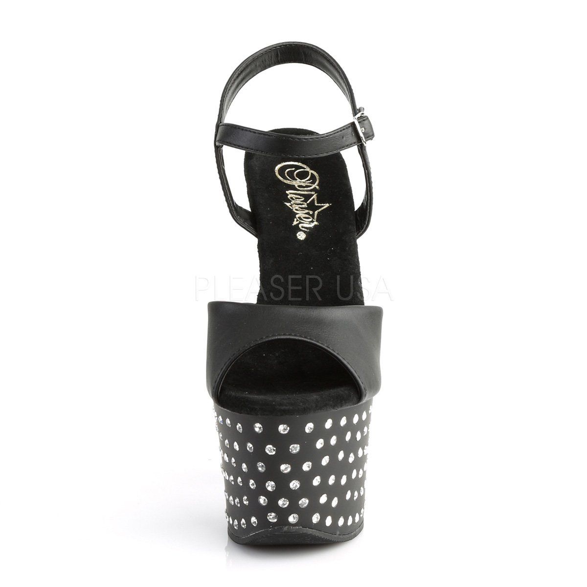 STARDUST-709 Black Faux Leather Platform Sandal Pleaser