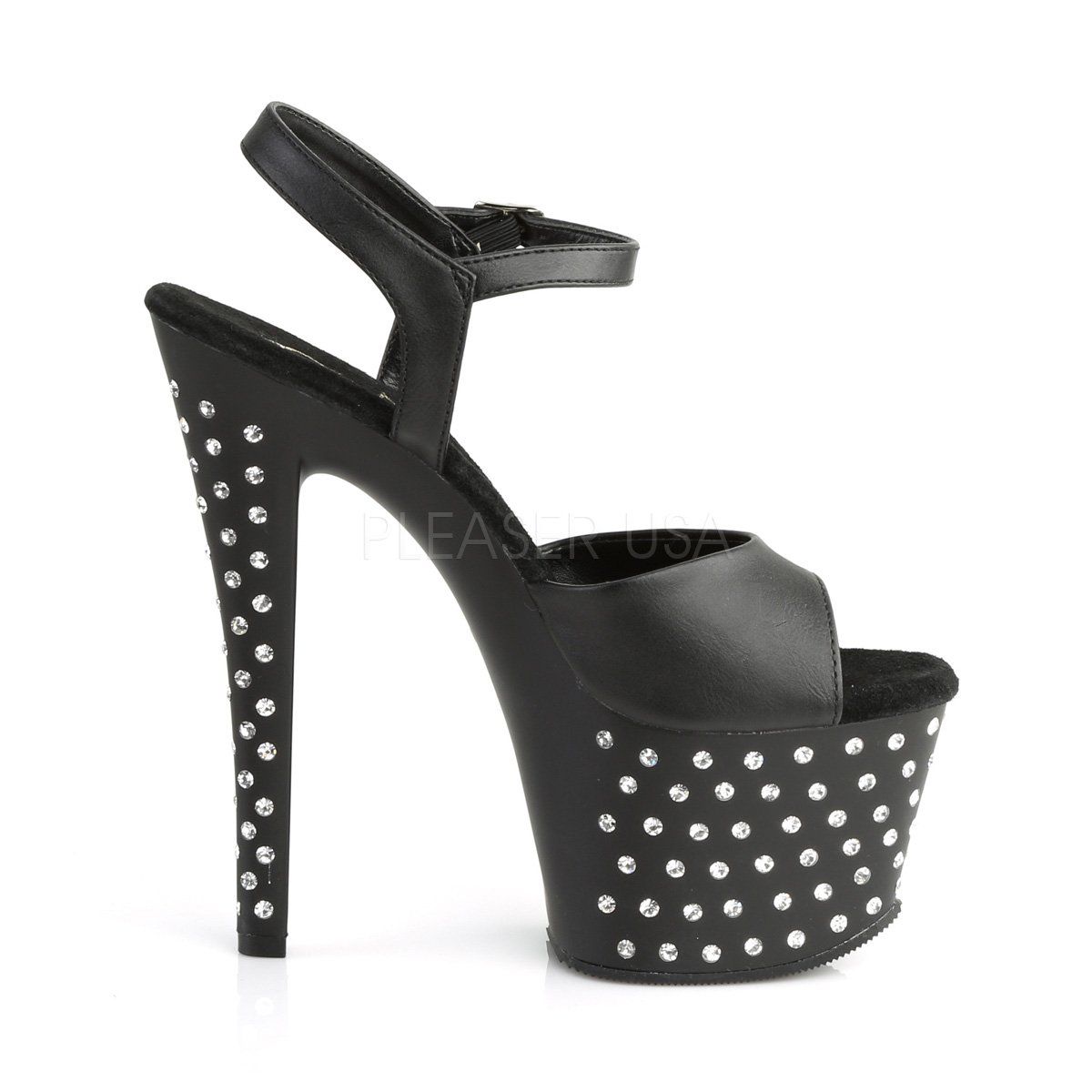 STARDUST-709 Black Faux Leather Platform Sandal Pleaser