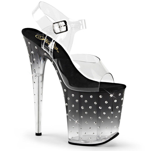 STARDUST-808T Clear/Black-Clear Platform Sandal Pleaser