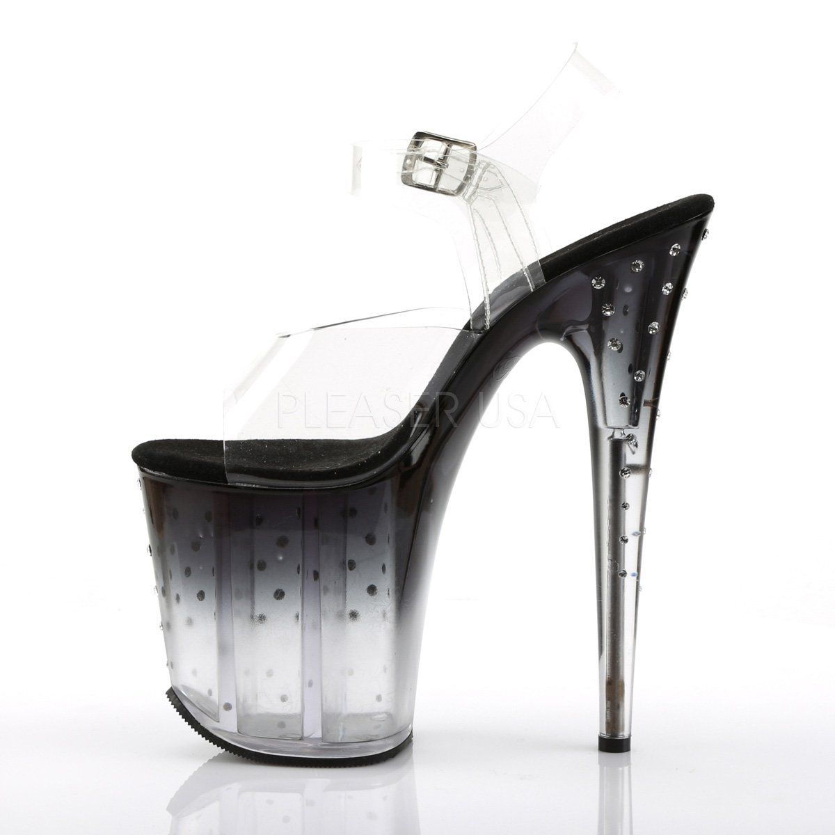 STARDUST-808T Clear/Black-Clear Platform Sandal Pleaser