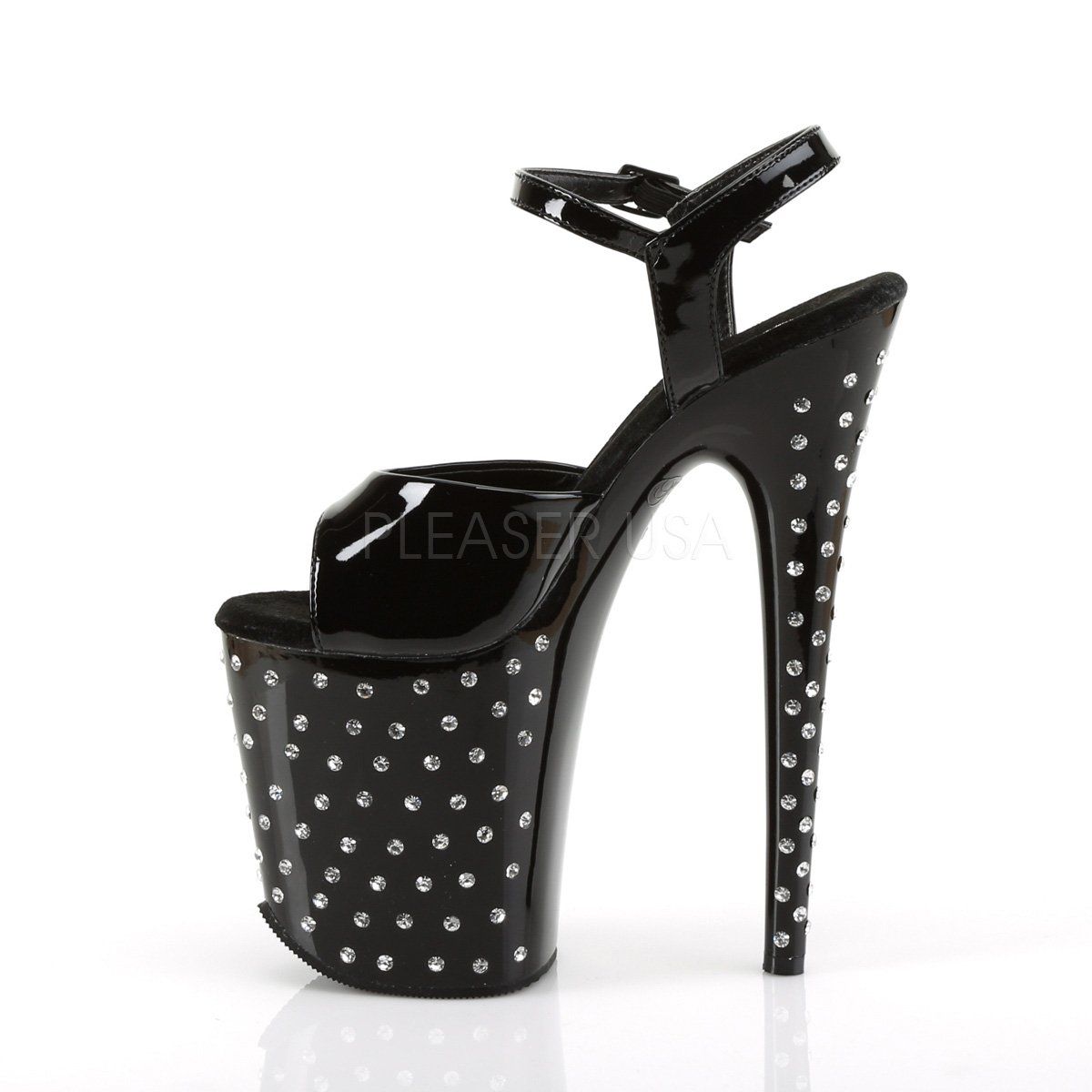 STARDUST-809 Black Patent Platform Sandal Pleaser
