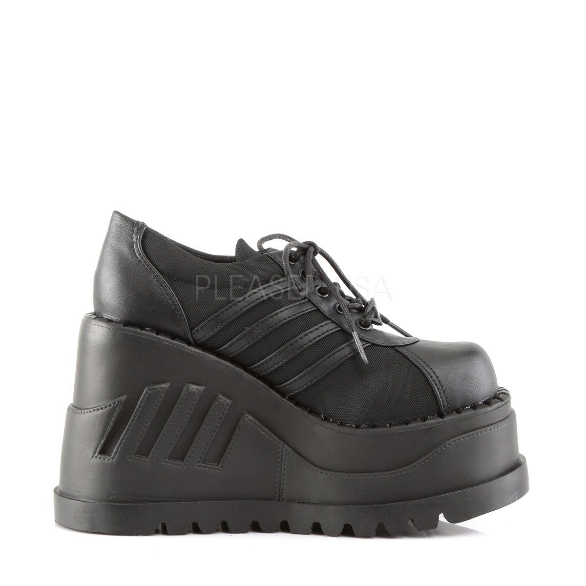 STOMP-08 Black Vegan Leather Shoe Demonia