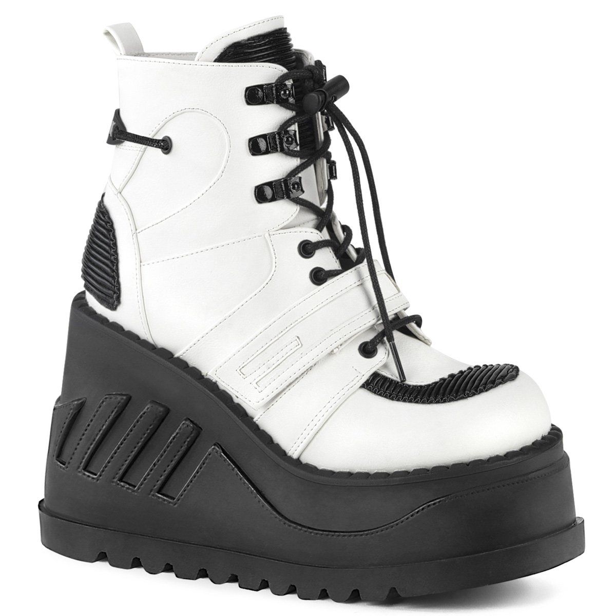 STOMP-13 White Vegan Leather Ankle Boot Demonia