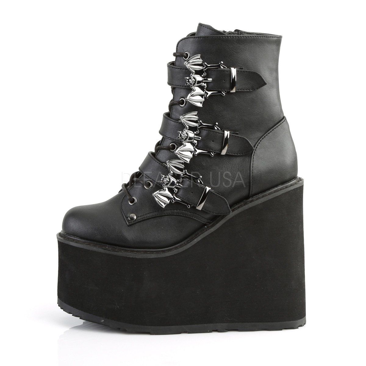 SWING-103 Black Vegan Leather Ankle Boot Demonia