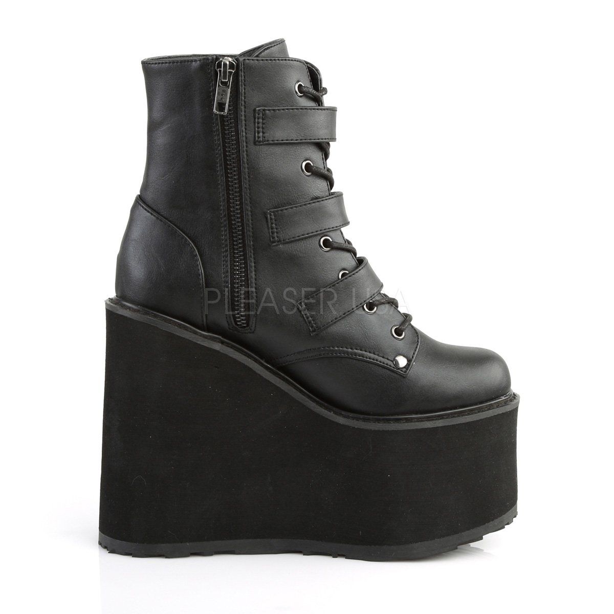 SWING-103 Black Vegan Leather Ankle Boot Demonia