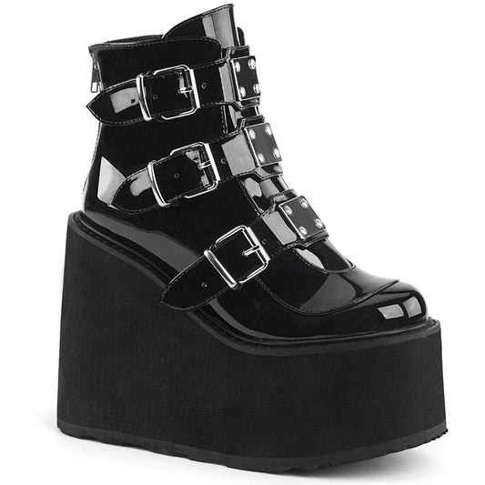 SWING-105 Black Patent Ankle Boot Demonia