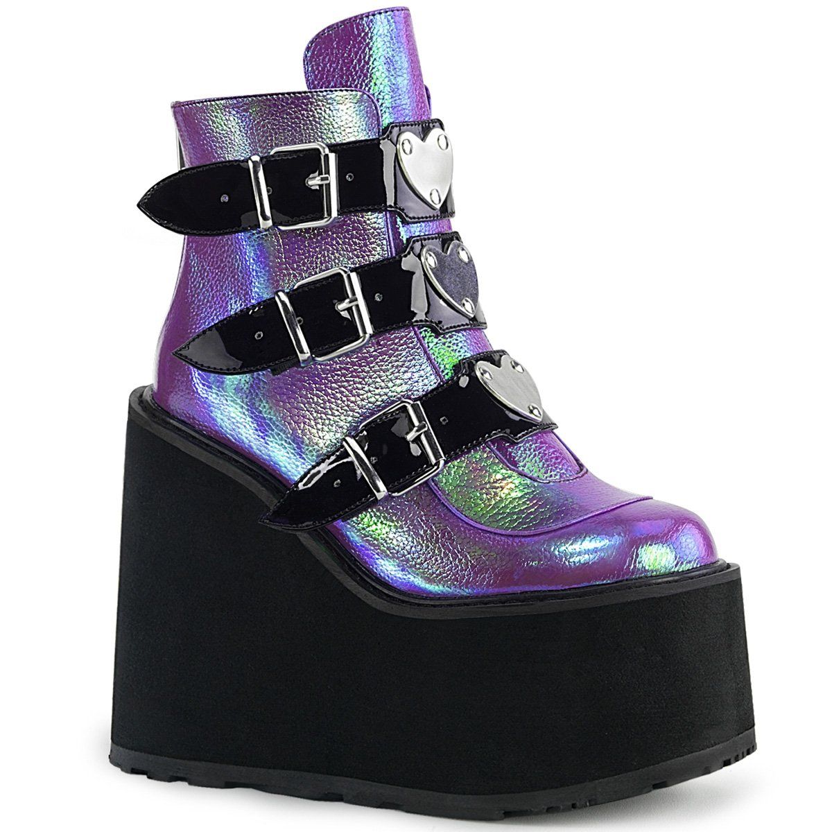 SWING-105 Purple Iridescent Vegan Leather Ankle Boot Demonia