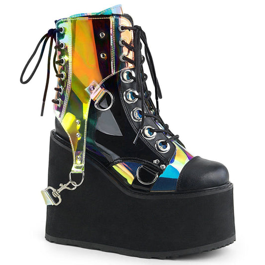 SWING-115 Black Vegan Leather-Patent -Clear Hologram PVC Ankle Boot Demonia