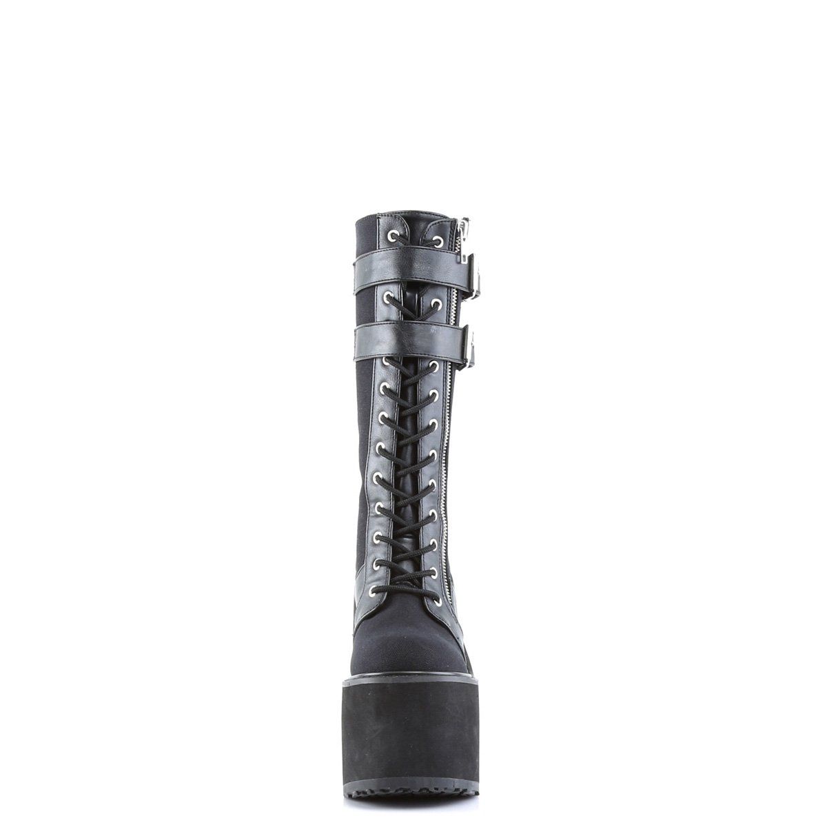 SWING-221 Black Canvas-Vegan Leather Knee Boot Demonia
