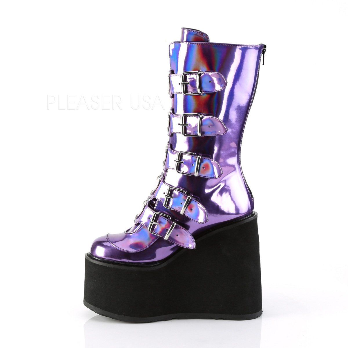 SWING-230 Purple Holo Mid-Calf Boot Demonia